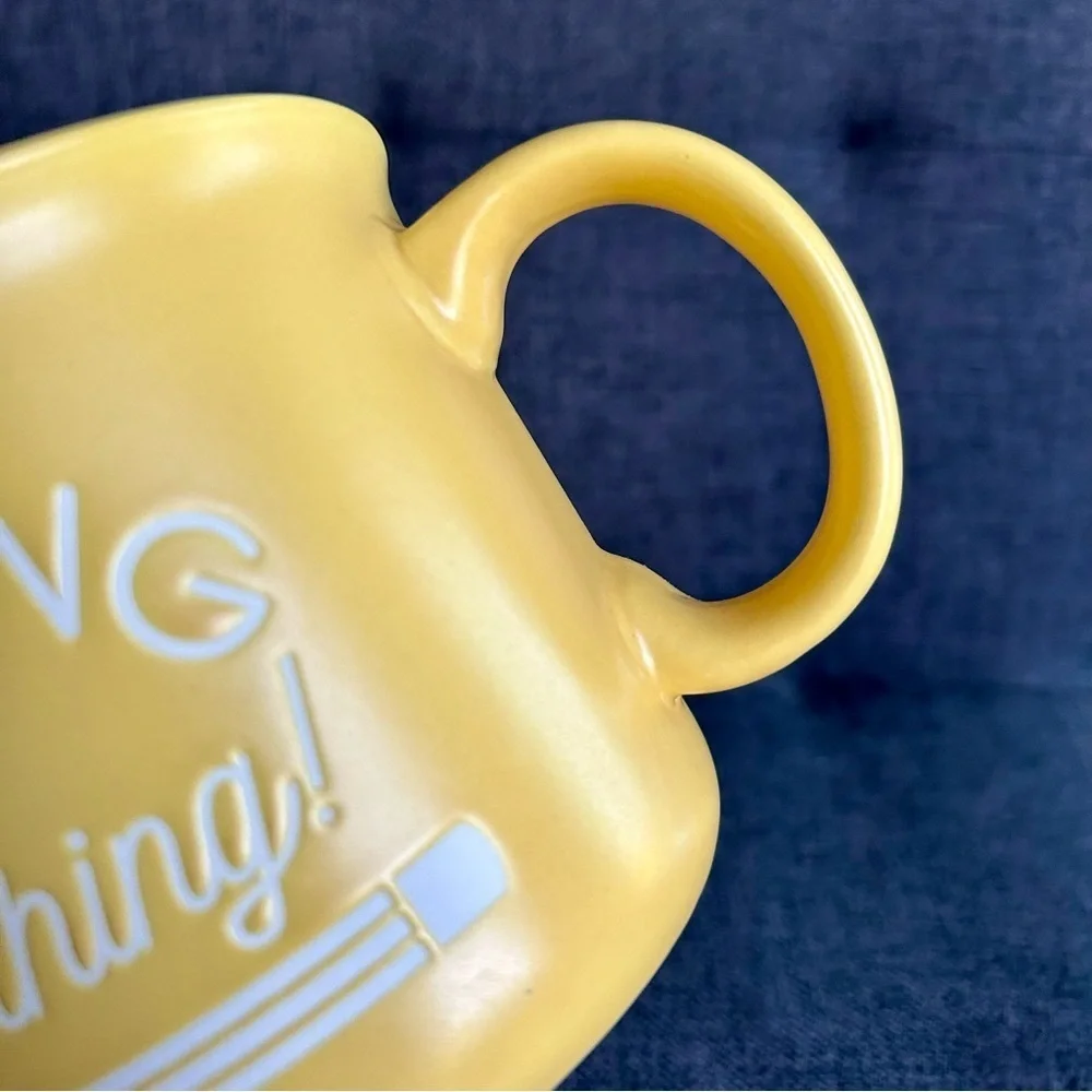 “Teaching is my Thing” Colorful Pencil Lined Coffee Mug, Yellow, White, 20 oz